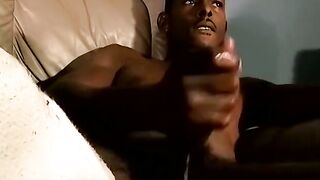 JoeSchmoeXXX.com - Handsome ebony deviant Joey strokes his cock before cumming