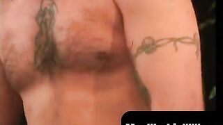 MenWorkinXXX.com - Tattooed mature receives a blowjob and anal fingering until he cum