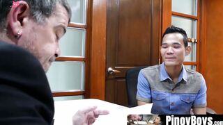 PinoyBoys.com - Asian twink cums after bareback fucking boss for good standing
