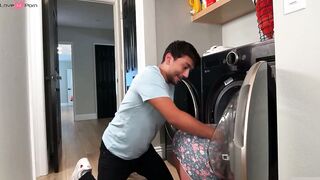 MILF Loading The Washing Machine But Got Stuck And Her Stepson Took Advantage Of It