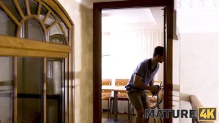 MATURE4K. Old inside red bra takes stepsons pistol deep in