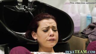 Black dyke eaten out inside hair salon