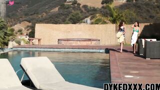 Lesbian sluts Ellena and Nina have steamy sex by the pool