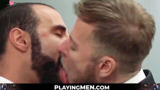 PlayingMen.com - Inked hunk Matthew Anders' anal drilling of a hairy businessman