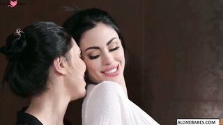 kira queen sapphire astrea two busty babes swap their strap on for some real cock_1