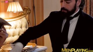Muscle businessman Pierce Paris pounding his butler after BJ