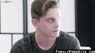 FamilyPornSite.com - Stepdad and his buddy take turns milking twink's cock in threeso