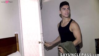 Cole Church and Phoenix Leo fuck this hungry bottom in a tiny suitcase