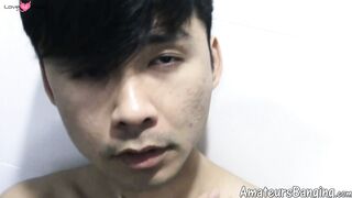 Amateur guy Darius sucks a dildo while wanking his erect schlong