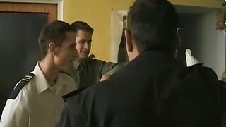 Three horny and uniformed twinks having hardcore fuck