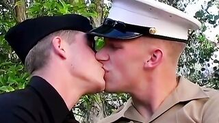 Cute twinks in a uniform suck each other cocks outdoor