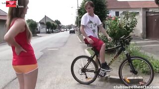 The Ultimate Satisfaction 20YearOld Blonde Hottie Drops to Her Knees and Gets Totally Violated by Daddys Huge Tool!!