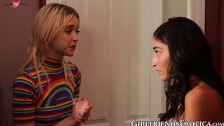 Barely legal dykes drill their tiny pussies with favorite dildo