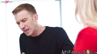 Two hung dude fucks busty blonde Ema Karters throat and pussy