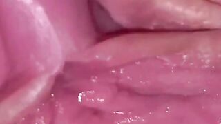 Exploring wifes cunt upclose. Pussy strokes. Cum drippping