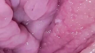 Exploring wifes cunt upclose. Pussy strokes. Cum drippping