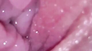 Exploring wifes cunt upclose. Pussy strokes. Cum drippping