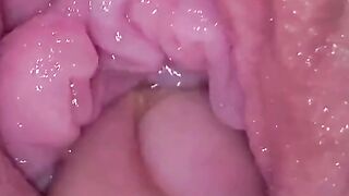Exploring wifes cunt upclose. Pussy strokes. Cum drippping