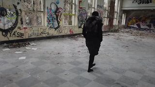 Blonde Lady Walks Then Hangs Her Legs While Sitting