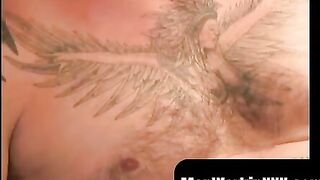 MenWorkinXXX.com - Radically tattooed older amateur masturbates passionately in the b