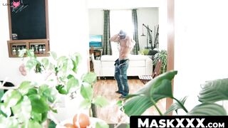 MaskXXX.com - Buff stud's flexing display and hot striptease before solo masturbation