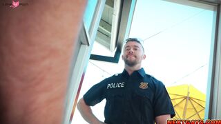 Officer Justin Dajock finds himself more interested in whats under Ryder Owens towel