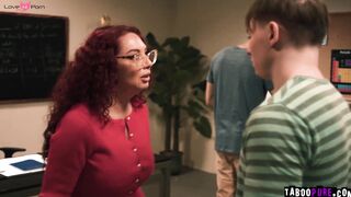 Busty teacher Kiki D Aire getting fucked hard by her two students