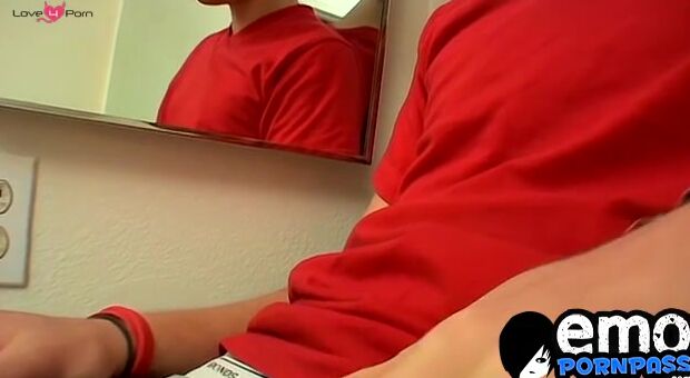 Alluring butt muncher strokes his big dick in the bathroom