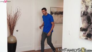 Blake Blossom uses her pussy to fuck her boyfriend and his BBC roommate