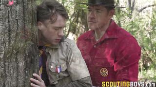 Twink Scout watches Troye and Wolf bareback and jerks off