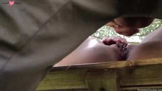 Wife lets me creampie her tight pussy outdoors