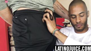 Hung hunk sucks cock then double teams straight boy