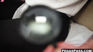 Adorable brunette Summer Baileys is having her first anal pounding
