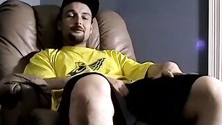 Bearded amateur plays with his dick and cums on himself