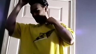 Bearded amateur plays with his dick and cums on himself