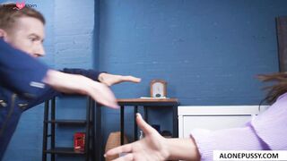 sneaky footjob for the voyeur janitor