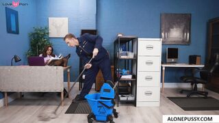 sneaky footjob for the voyeur janitor