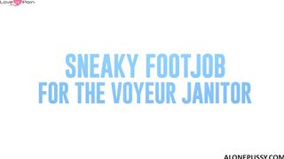 sneaky footjob for the voyeur janitor