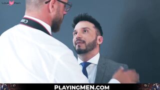 PlayingMen.com - Bearded hunk Kike Gil's rock-hard cock sucking from a classy and dom