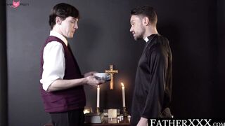 FatherXXX.com - Catholic twink chokes on priest's dick before succumbing to a raw ass