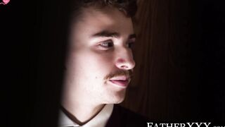FatherXXX.com - Religious twink's raw, hardcore ride on a priest's cock after a seduc
