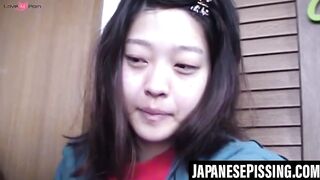 Japanese babe gets playfulness with her cat after pissing