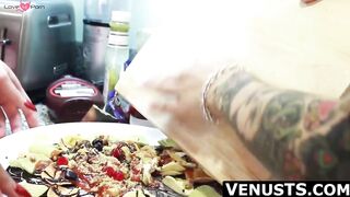 Venus Lux's wild handjob with a cute tbabe's help