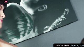 TranssexualVenus.com - Inked tranny dick sucked by tgirl Venus Lux before cumshot in