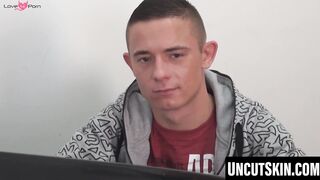 Horny boy beats off alone watching dirty videos