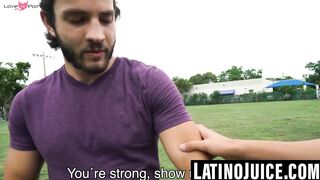 Athletic Latino discovers gay side through bare sex and facial