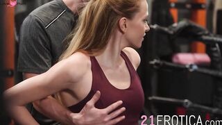 Horny Ivi Rein blows the hunk man Charlie Dean at the gym and takes cum in mouth
