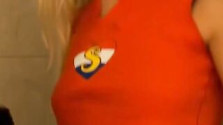 Older Cutie, Sanne, Loves Anal sex with Young Gf inside the Restroom