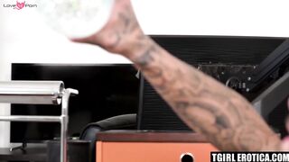 Trans businesswoman Zariah Aura services inked studs hungry hole