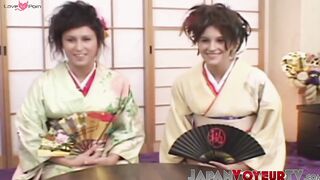 Geishas Sakura and Sayuri having nasty group sex with two dudes